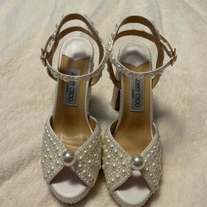 Jimmy Choo Pearl-Studded Cream Heels